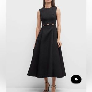 Lela Rose Scallop Cutout Quilted Midi Dress, black, size 2